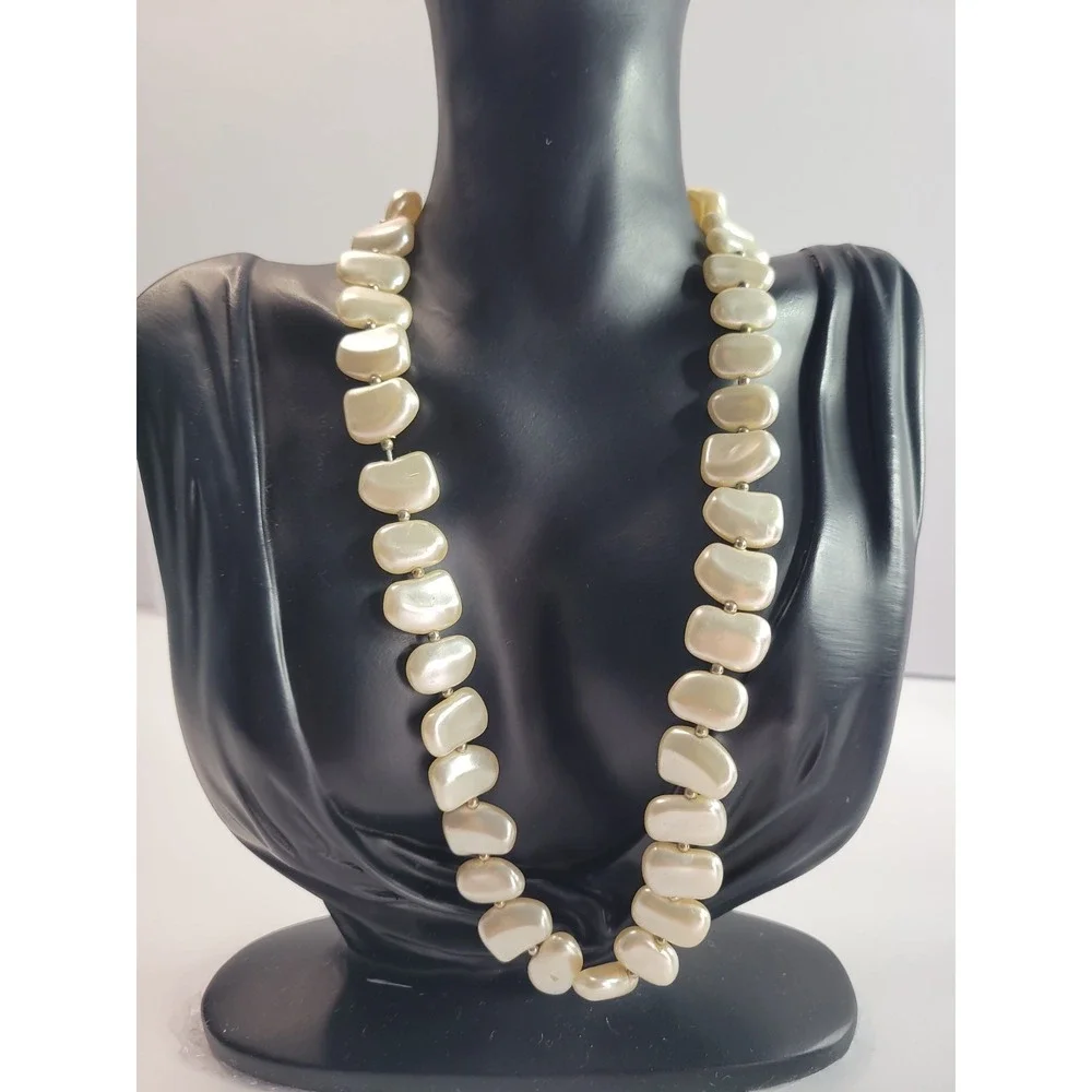 Cream Ivory Chunky Beaded Necklace Pearly Irregular Statement Organic Modern